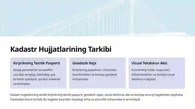 Avtomobil Yo'l Ko'priklari Kadastri: Hujjatlar To'plami 3