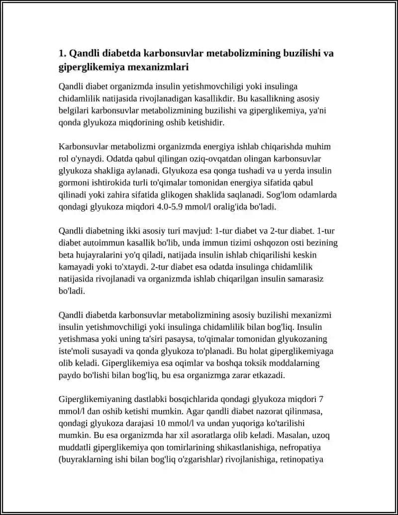 QANDLI DIABETDA KARBONSUVLAR, YOG‘LAR VA OQSILLAR ALMASHINUVINING BUZILISHI 3