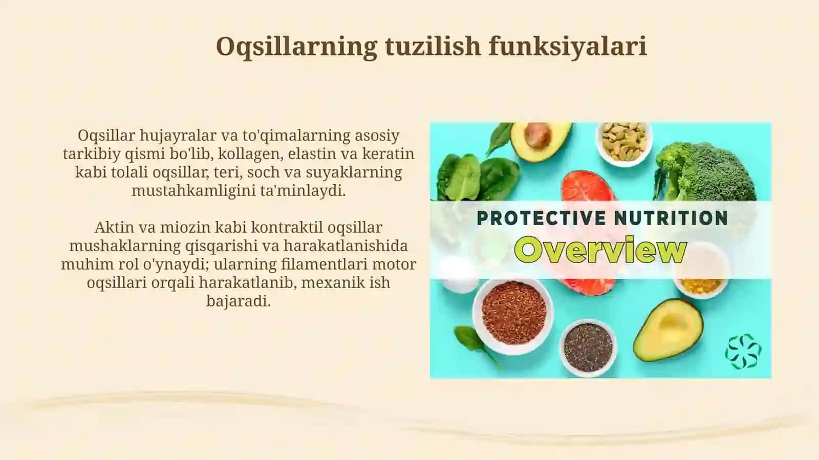 Oqsillarning funksiyalari:tuzilmaviy,energetik,transport,qaytaruvchi va boshqaruv funksiyalari 3