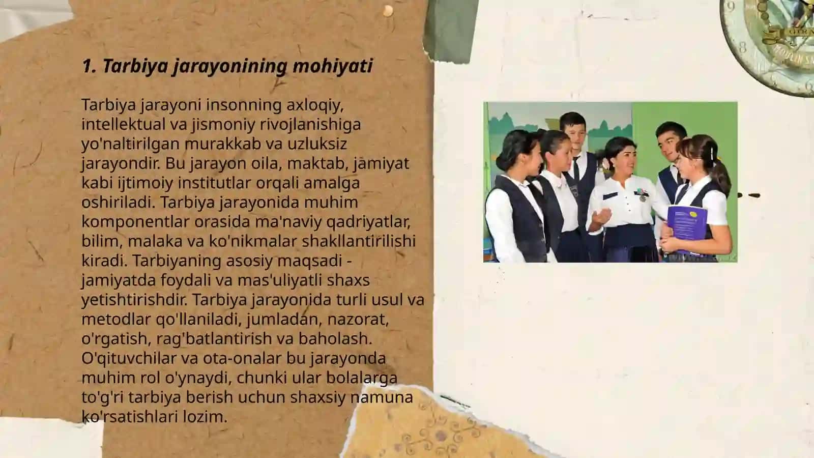 Tarbiya jarayoni mohiyati vamazmuni.Tarbiya tamoyillari 3