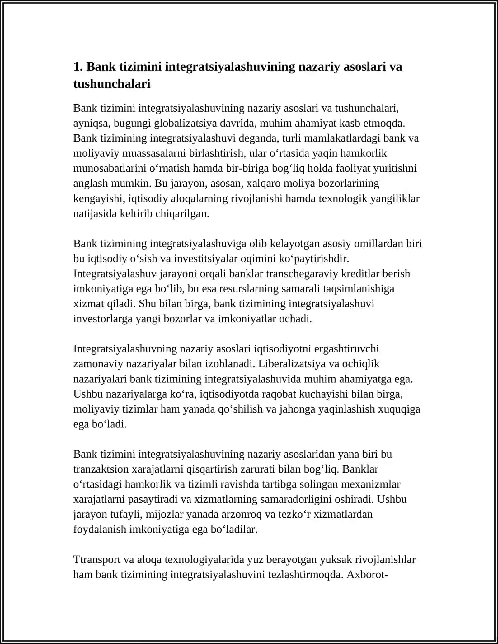BANK TIZIMINING INTEGRATSIYALASHUVI: SHART-SHAROITLAR VA TENDENSIYALAR 3