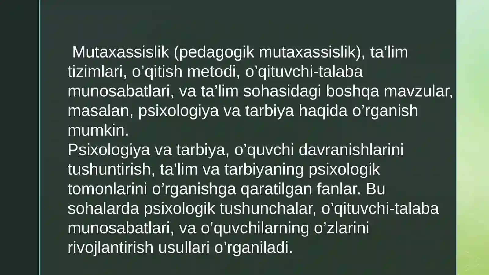 Mutaxassislik fanlarning boshqa fanlar bilan aloqadorligi 3