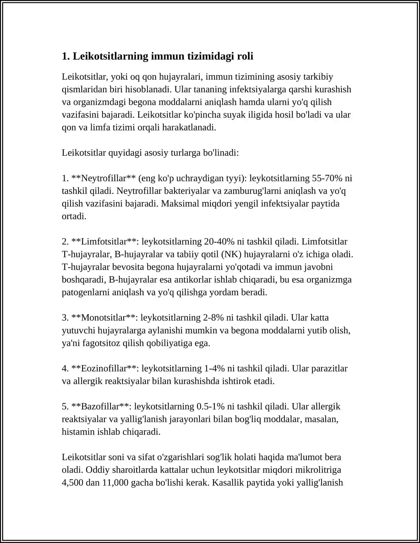 LEKOTSITLAR TIBBIYOTDAGI AHAMIYATI REFERAT 3