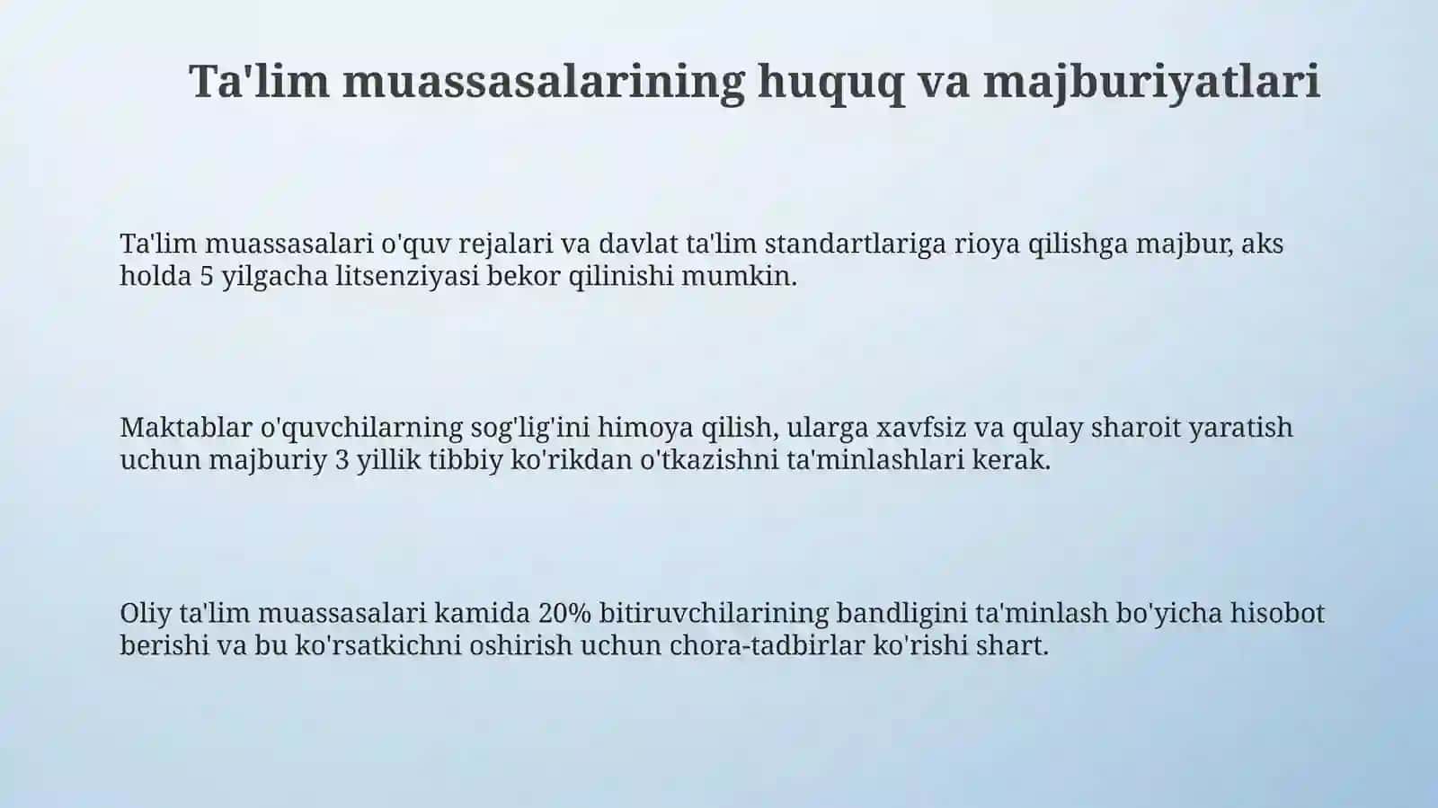 Ta'lim muassasalarining huquq va majburiyatlari 3
