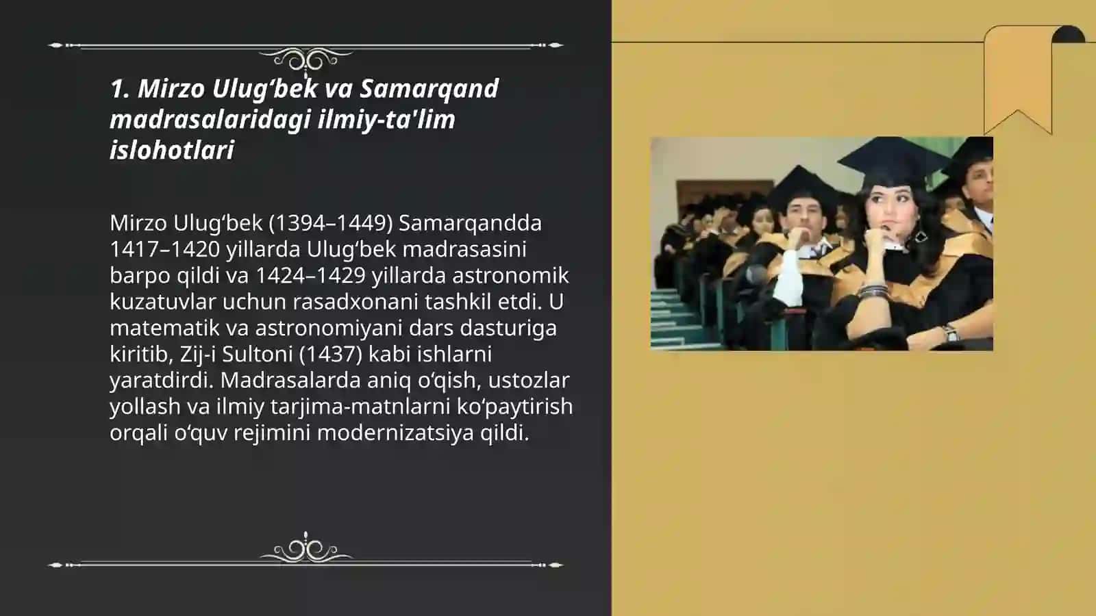 Mirzo Ulugʻbek va Samarqand madrasalaridagi ilmiy-ta'lim islohotlari 3