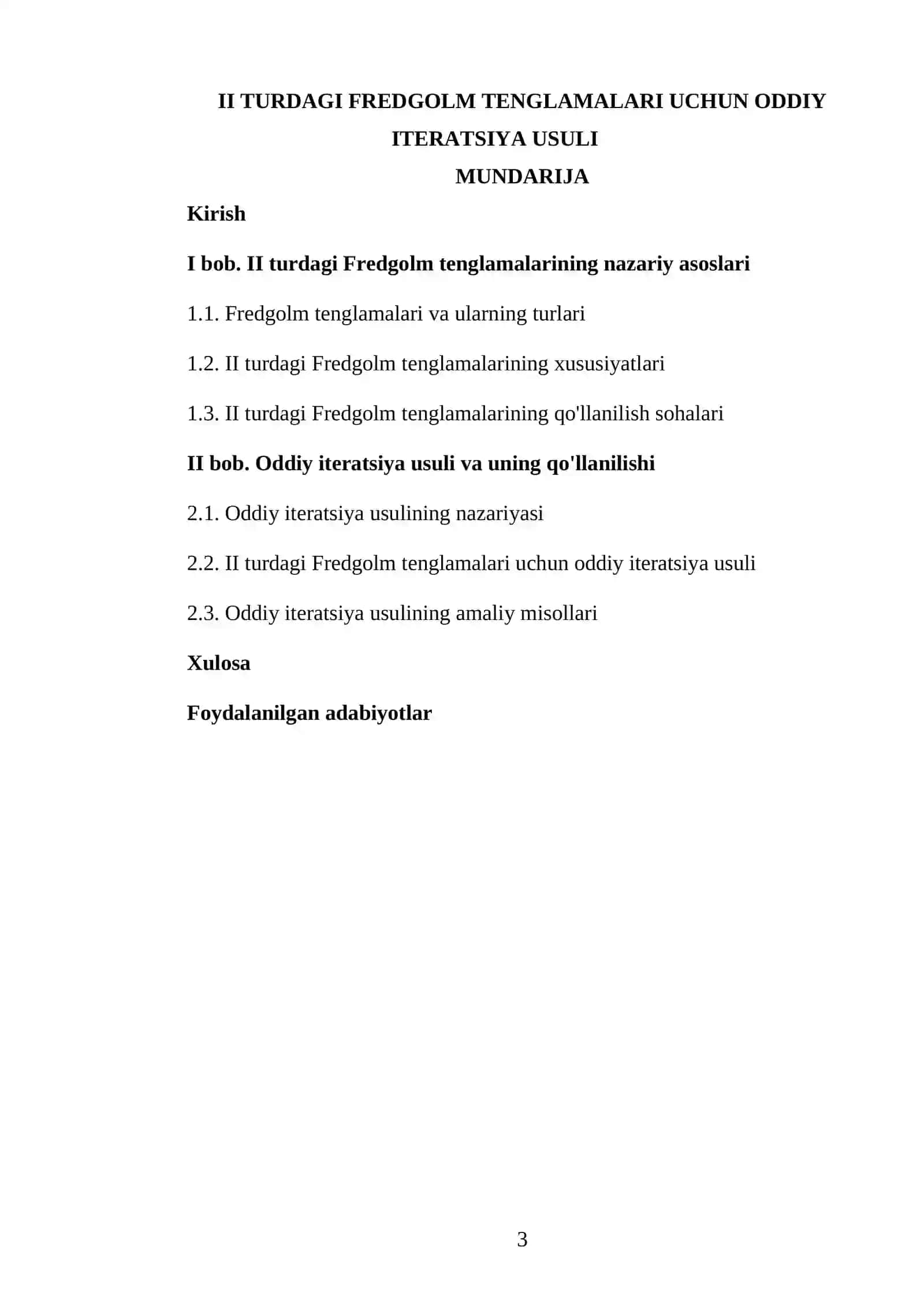 KURS ISHI: II TURDAGI FREDGOLM TENGLAMALARI UCHUN ODDIY ITERATSIYA USULI 3