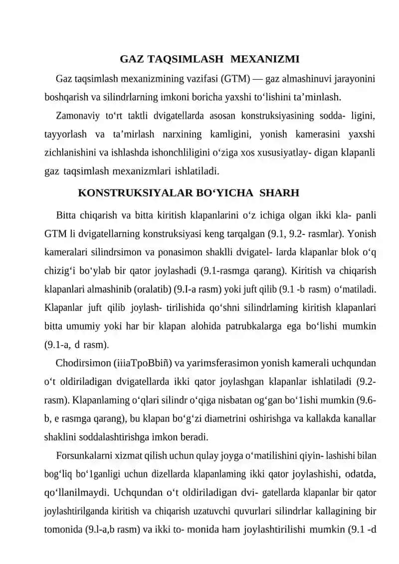 Zamonaviy Avtomobillar Dvigatelllarining Gaz Taqsimlash Mexanizmi 3
