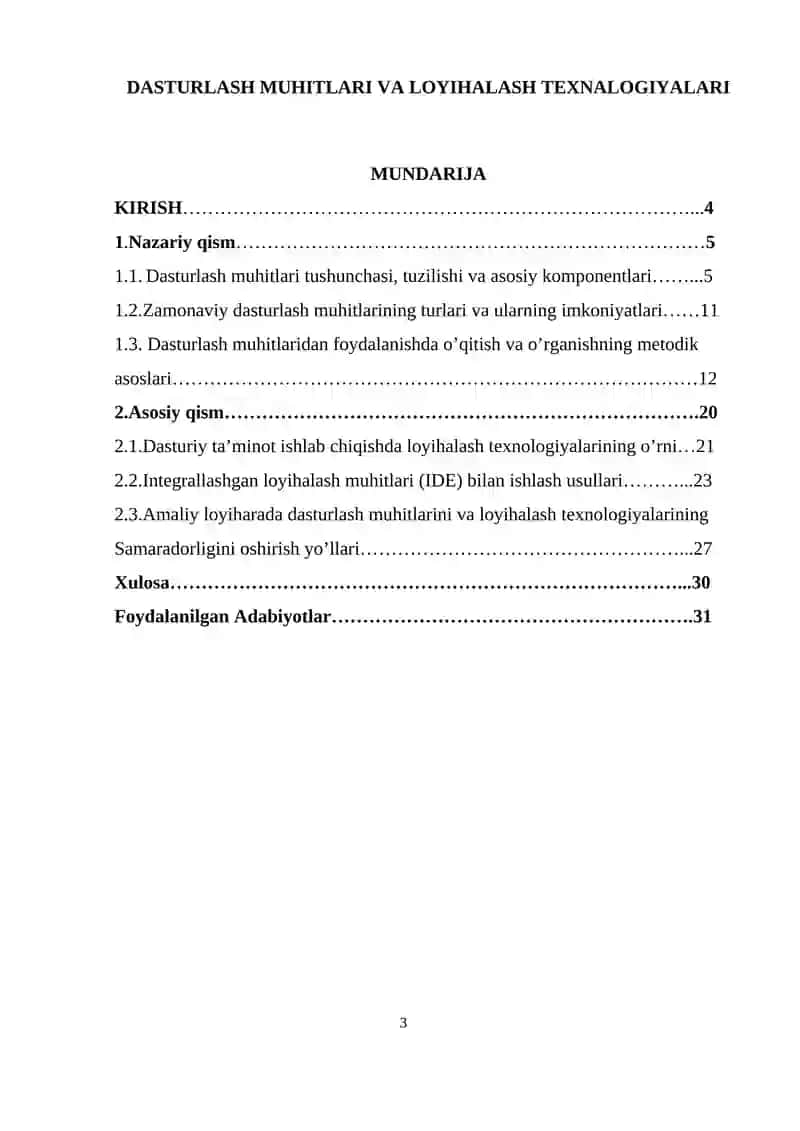 DASTURLASH MUHITLARI VA LOYIHALASH TEXNALOGIYALARI 3