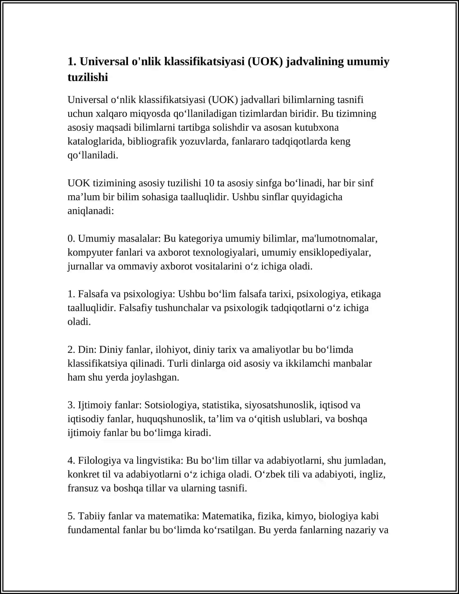 Universal o‘nlik klassifikatsiyasi (UOK) jadvali 3