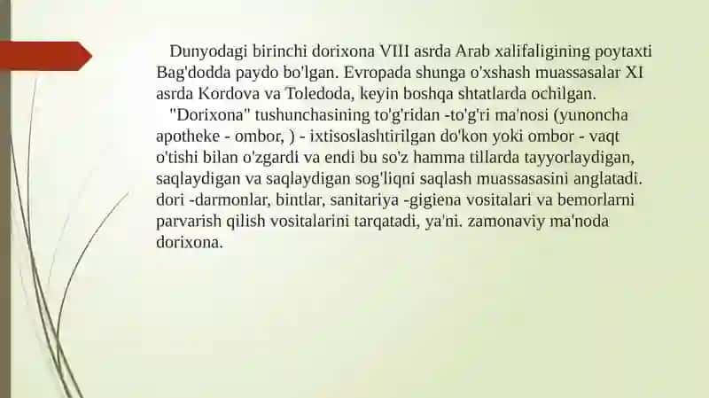 Insoniyat tarixidagi dorixonalar kasalxonalar va tibbiyot maktablarining ochilishi 3
