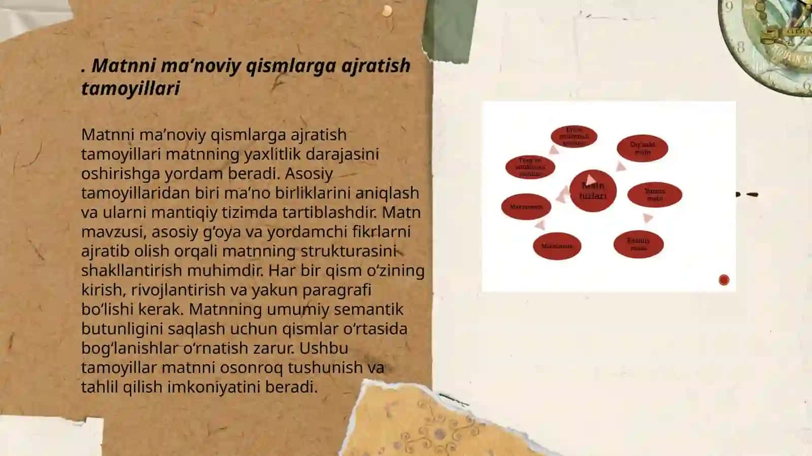 Matnni maʼnoviy qismlarga boʻlish tamoyillari 3