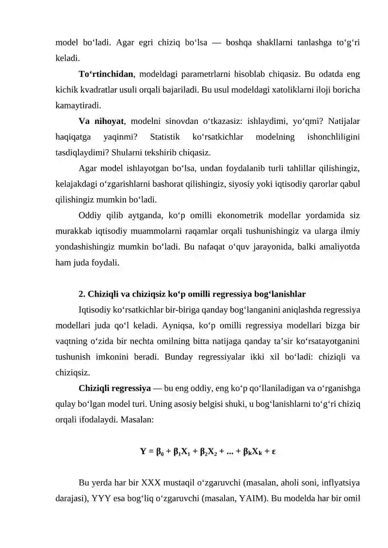 Ko‘p omilli ekonometrik modellarni tuzish uslubiyoti 3