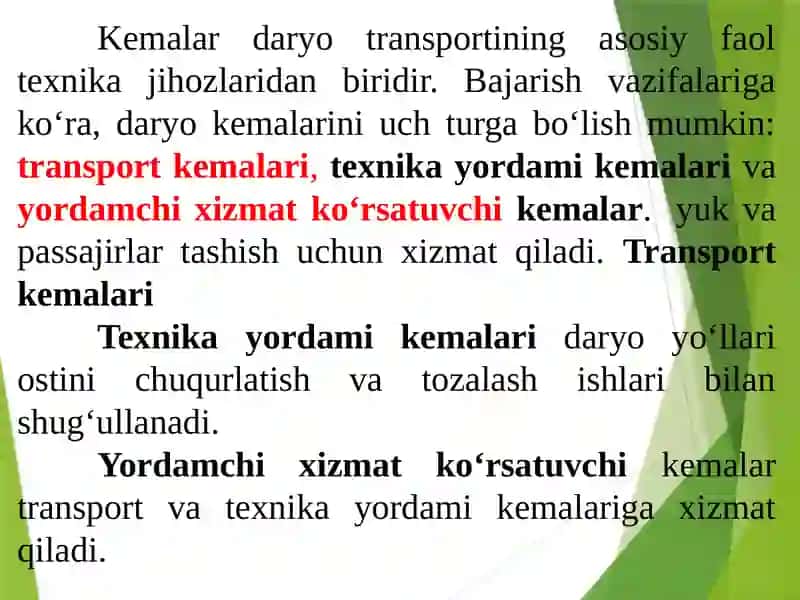 DARYO TRANSPORTLARINING TEXNIK – IQTISODIY XUSUSIYATI 3