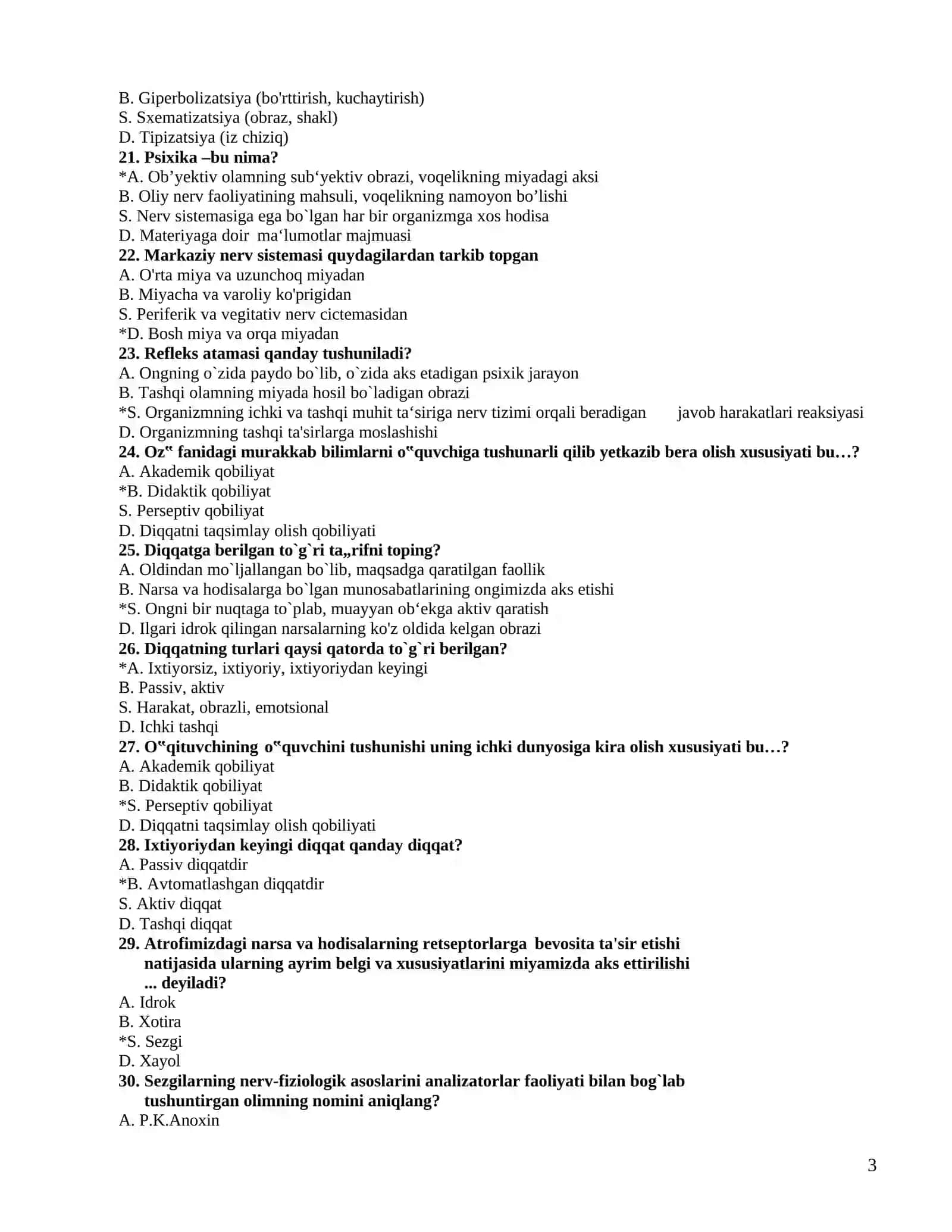 Psixologiya fanidan test savollari 3
