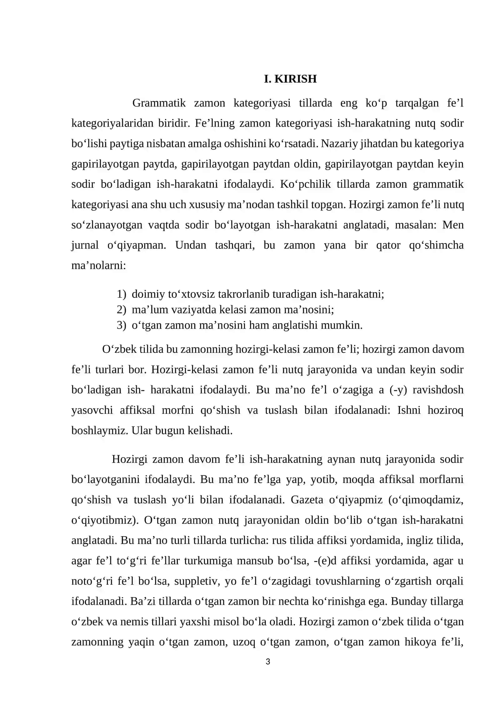 O‘ZBEK TILSHUNOSLIGIDA ZAMON KATEGORIYASNING  FORMAL TADQIQI. 3