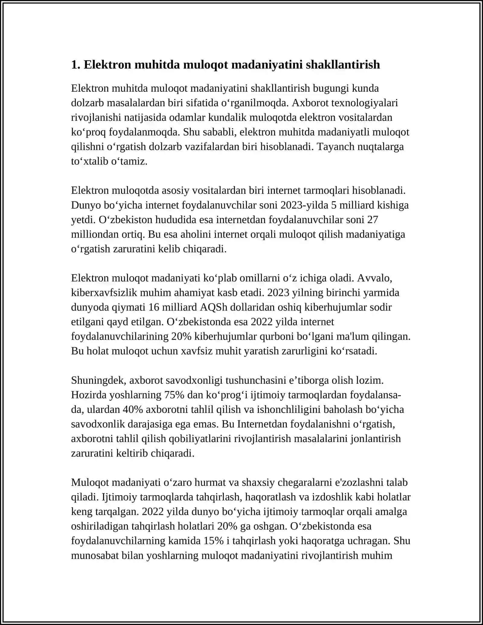 OʻQITUVCHILARDA MULOQOT MADANIYATINI SHAKLLANTIRISHDA ZAMONAVIY TEXNOLOGIYALARDAN FOYDALANISHNING PEDAGOGIK ASOSLARI 3