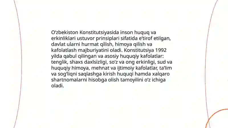 O'zbekistonda inson huquqlari va erkinliklari kafolatlarining yaratilishi Tursunkulova Gulsevar 3