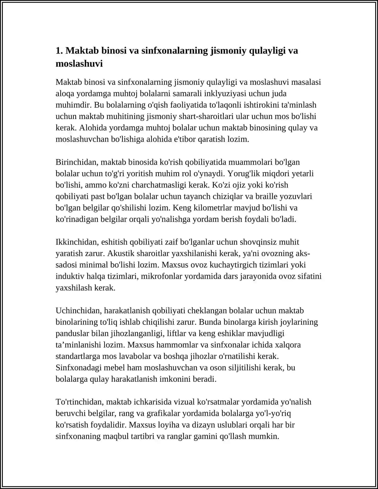 ALOHIDA YORDAMGA MUHTOJ BOLANI SAMARALI INKLYUZIYASI UCHUN TASHQI SHAROITLAR 3