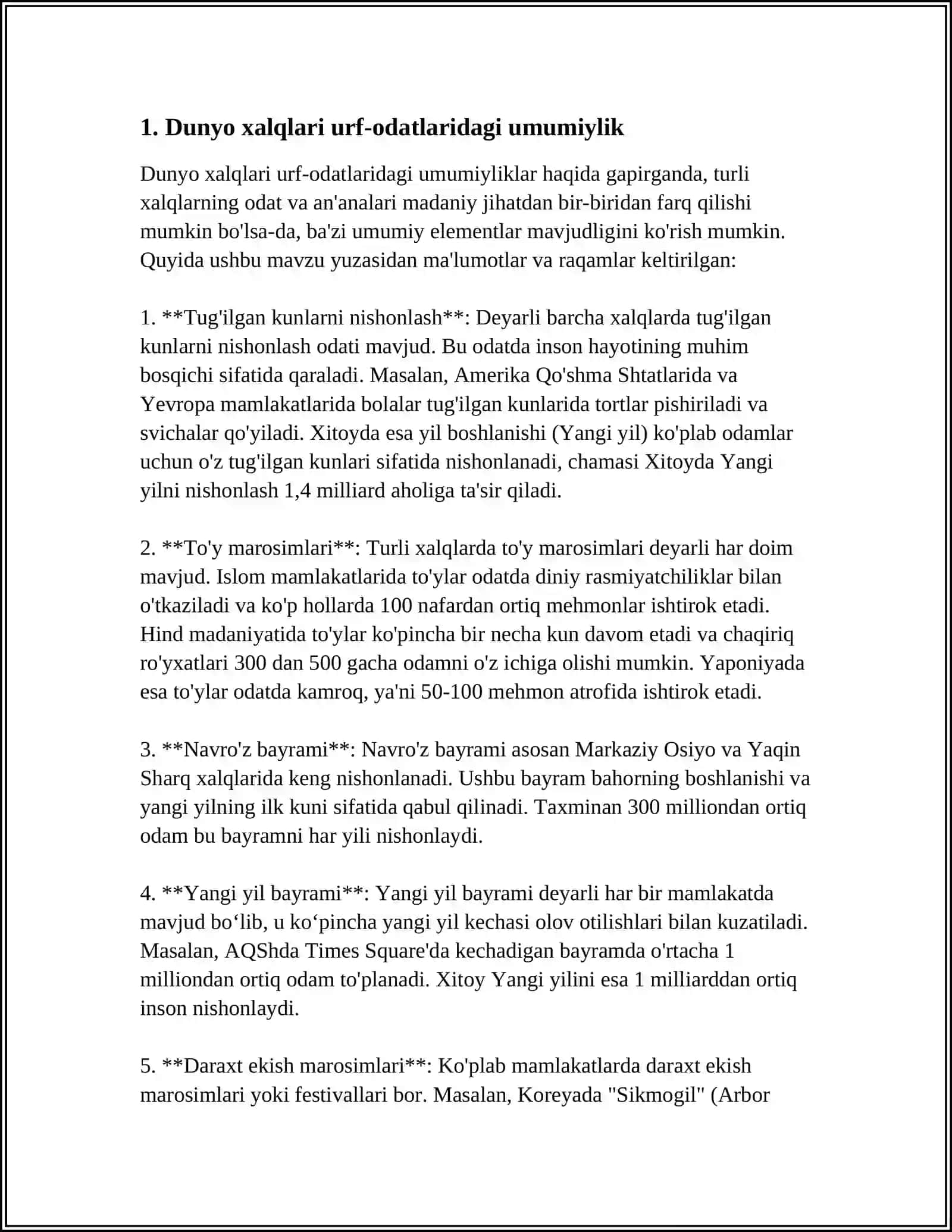 MUSTAQIL ISH Mavzu: DUNYO XALQLARI MADANYATLARIDAGI UMUMIYLIK VA FARQLAR 3