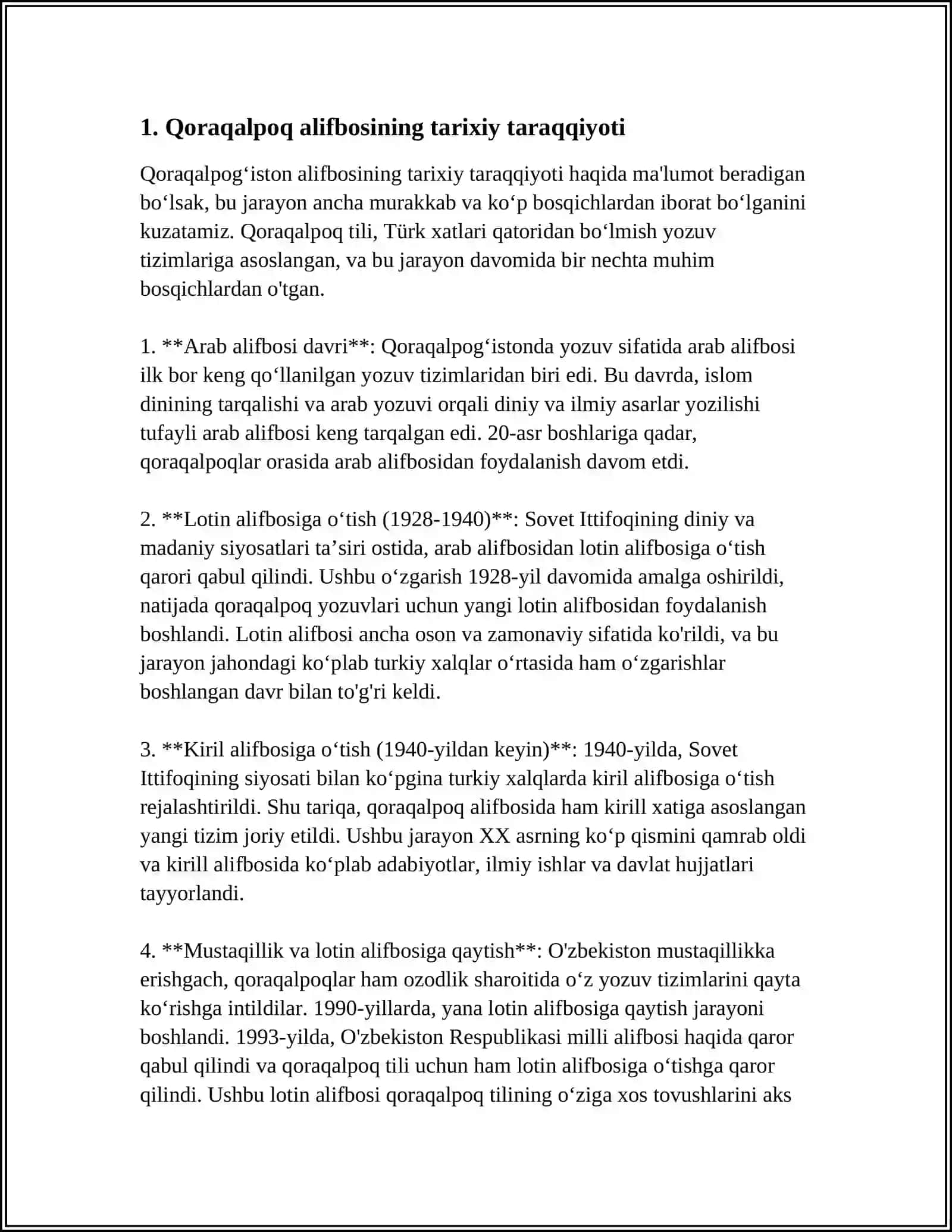 QORAQALPOQ, QOZOQ, QIRGʻIZ ALIFBOLARINI VA HARFLARINI QIYMATINI BERISH USTIDA ISHLASH 3