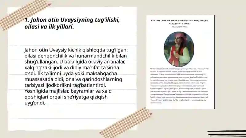 Jahon otin Uvaysiy hayoti va adabiy faoliyati 3