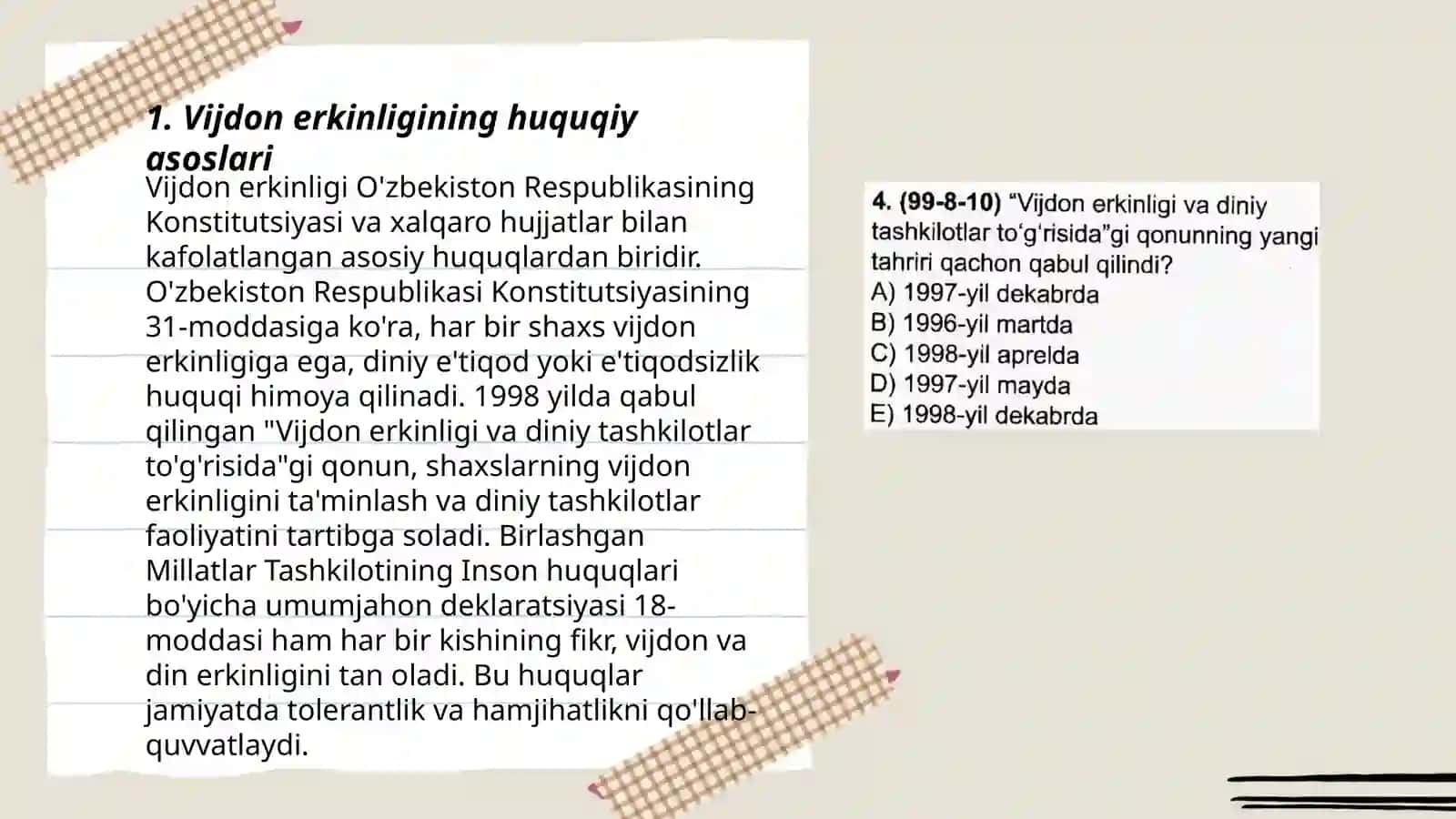 Vijdon va e’tiqod erkinligi mavzusida taqdimot 3