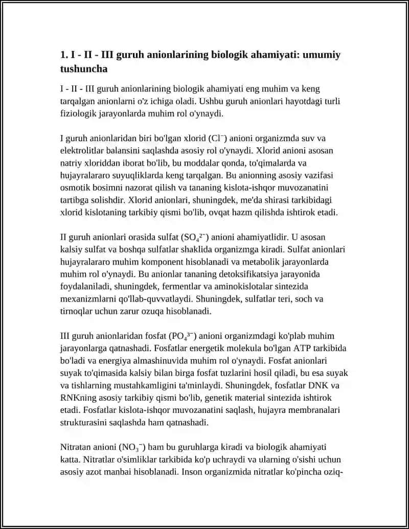 I - II - III - GURUH ANIONLARINI BIOLOGIK AHAMIYATI. NITRAT ANIONINI ANIQLASH REAKSIYASI 3