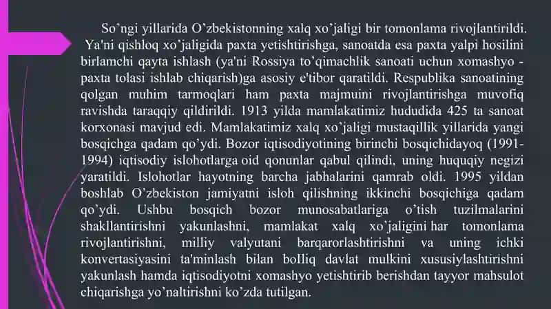Mustaqillik yillarida qishloq xoʻjaligi va sanoat sohasidagi ozgarishlar 3