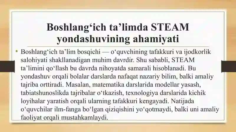 Boshlangich ta’limda STEAM talimi texnalogiyasini qo’llash 3