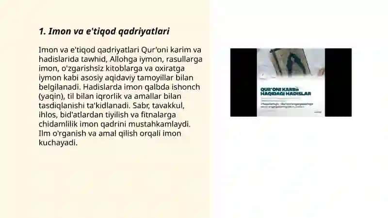 Quroni karim hadislaridagi qadryatlar 3