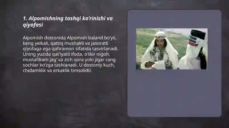 Alpomish dostonidagi qahramonlarga tavsif 3