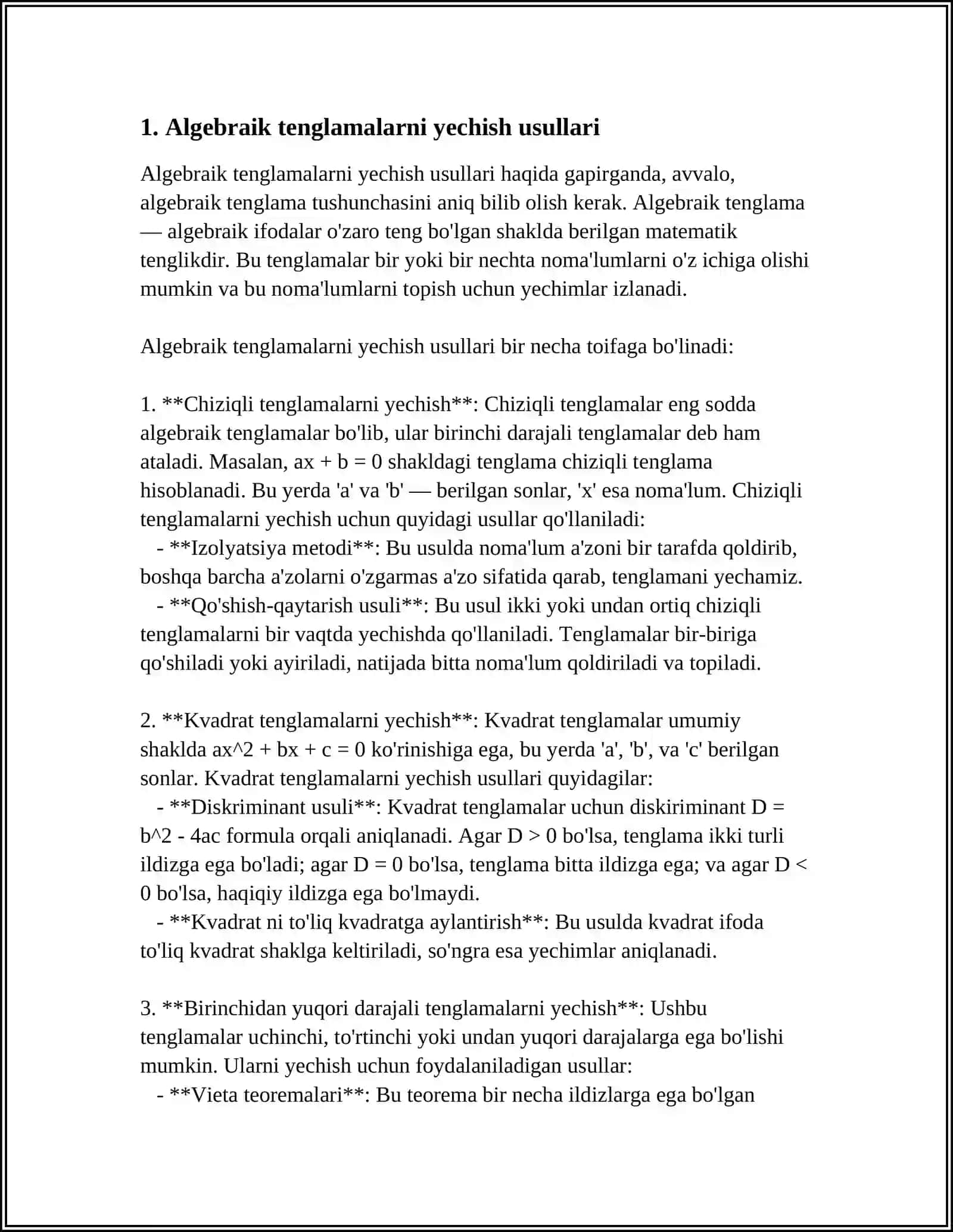 ALGEBRAIK VA TRANSSENDANT TENGLAMALARNI TAQRIBAN YECHISH USULLARI 3