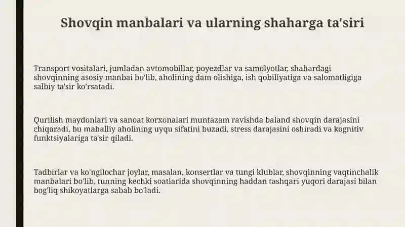 Shaharlarda shovqin darajasini aniqlash va unga qarshi kurashish 3