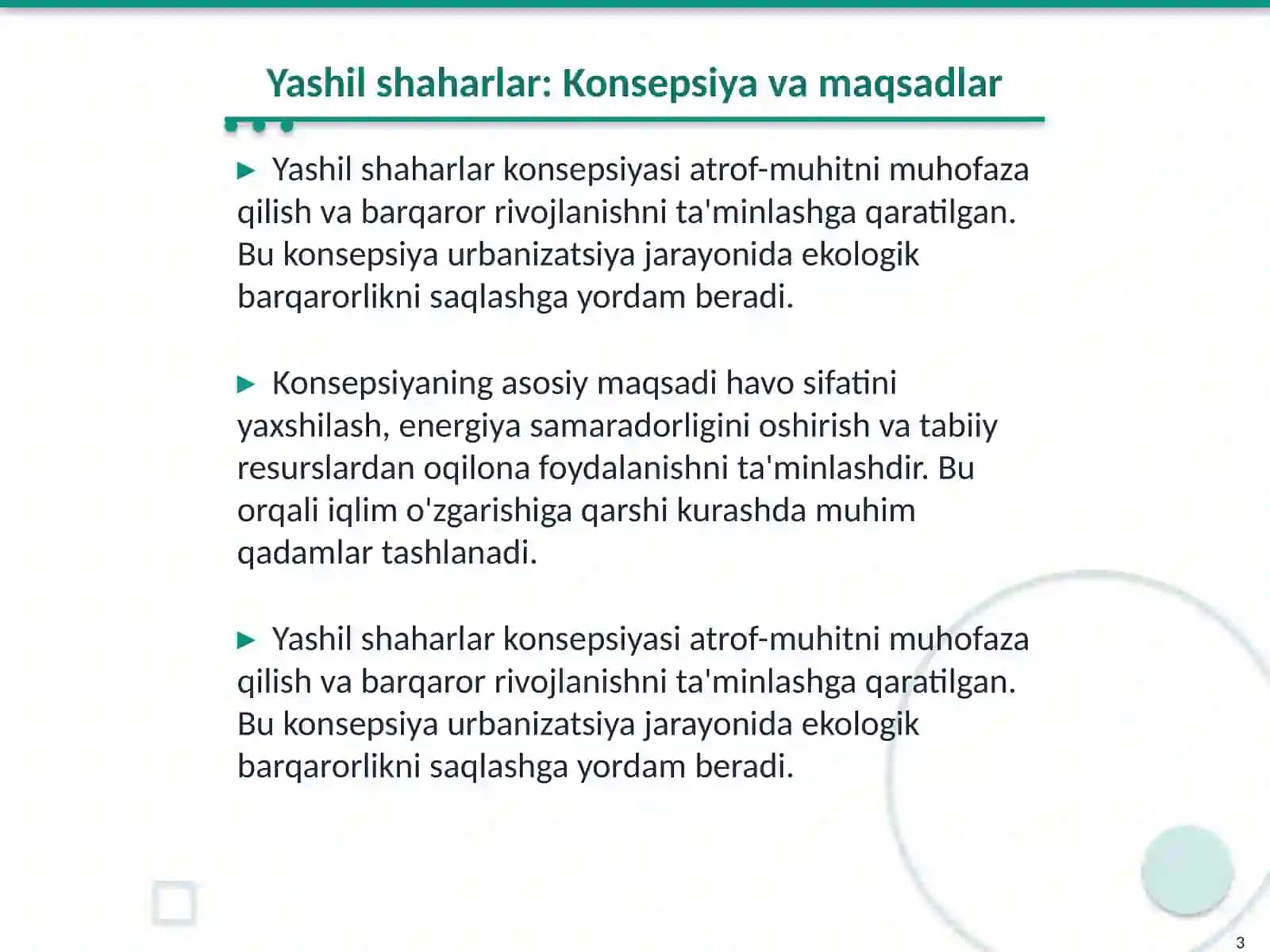 Yashil shaharlar konsepsiyasi va uning rivojlanish istiqbollari 3