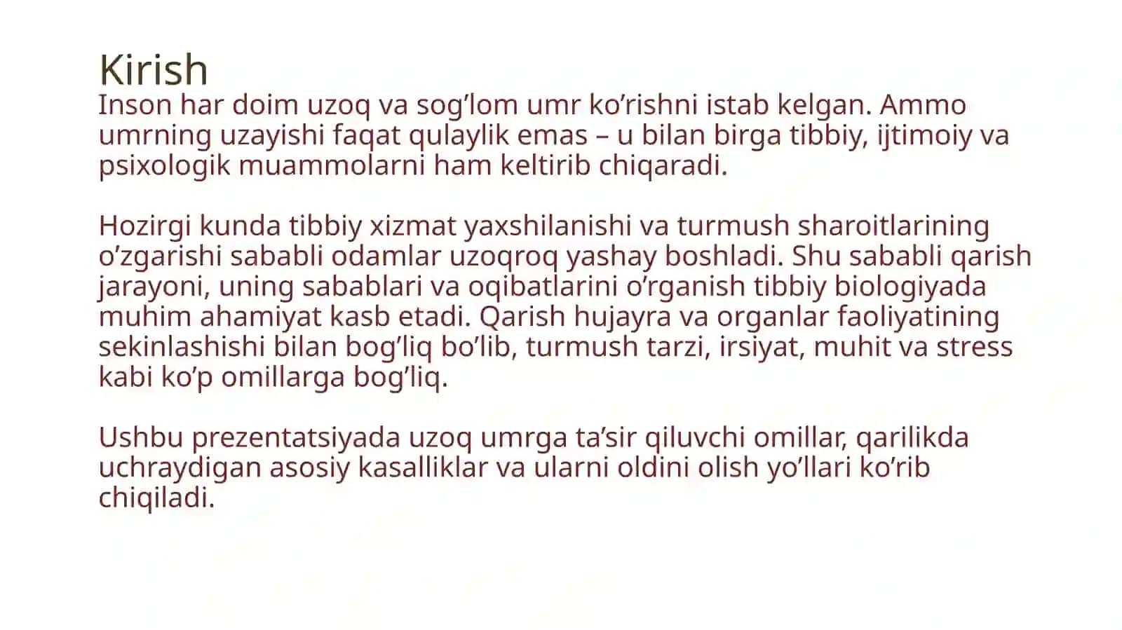 Uzoq umr ko’rish muammolari 3