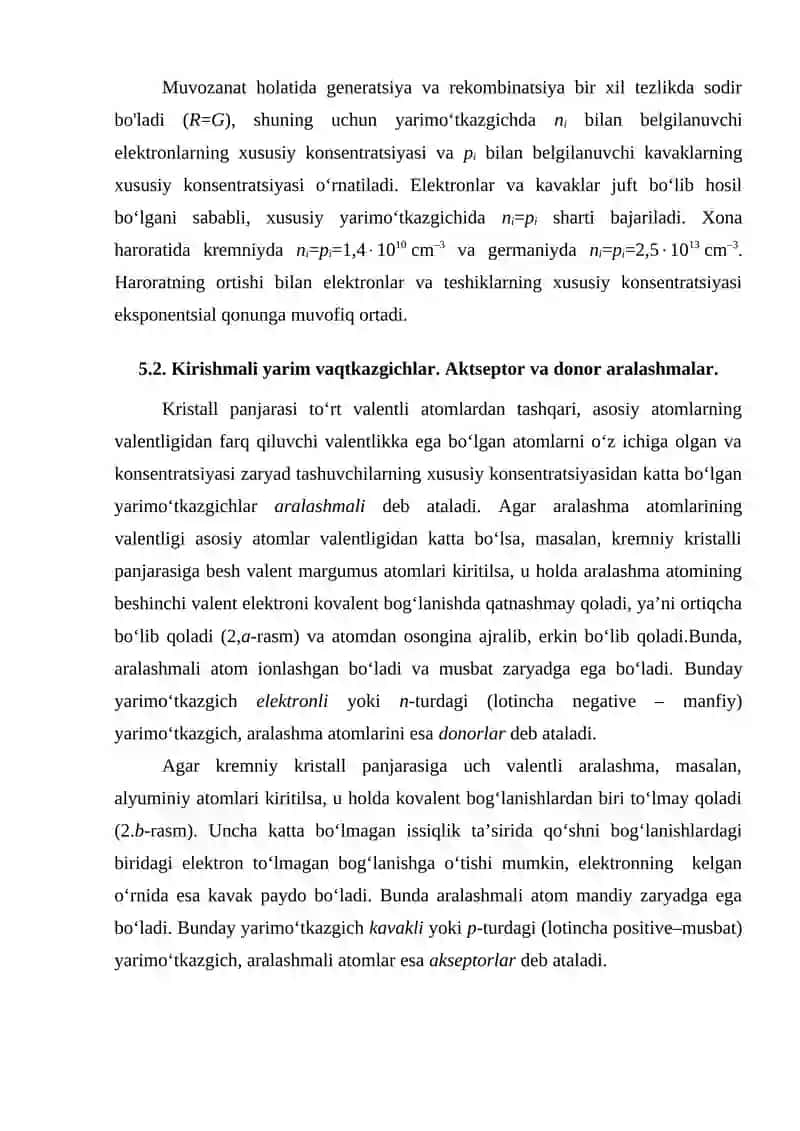 Xususiy va kirishmali yarimo'tkazgichlar 3