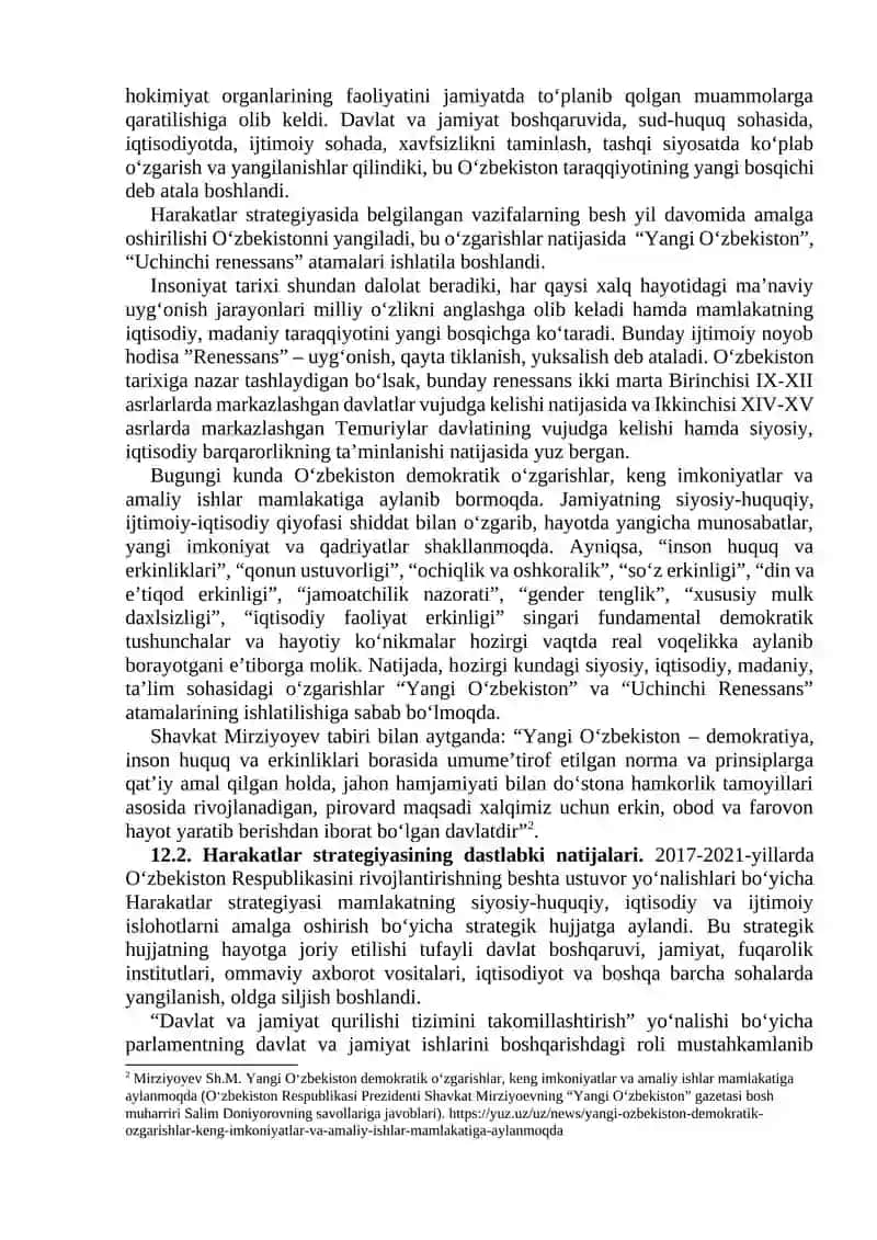 Yangi O‘zbekistonda Prezident Sh.M.Mirziyoyev rahbarligi va tashabbusi ostida amalga oshirilayotgan islohotlar 3
