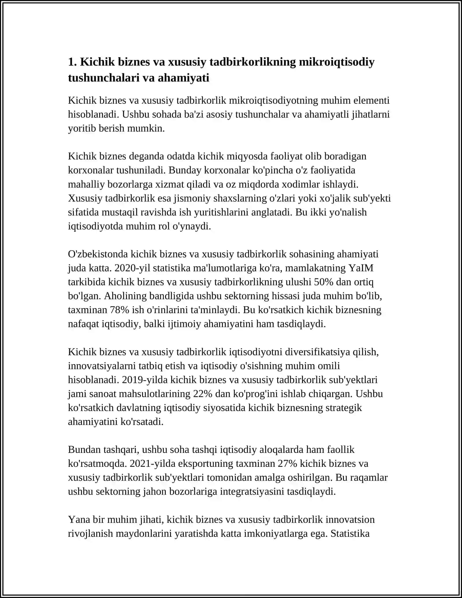 Kichik biznes va xususiy tadbirkorlikning mikroiqtisodiyotdagi roli 3