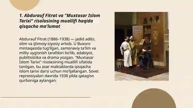 Abdurauf Fitrat "Muxtasar islom tarixi" risolasi 3