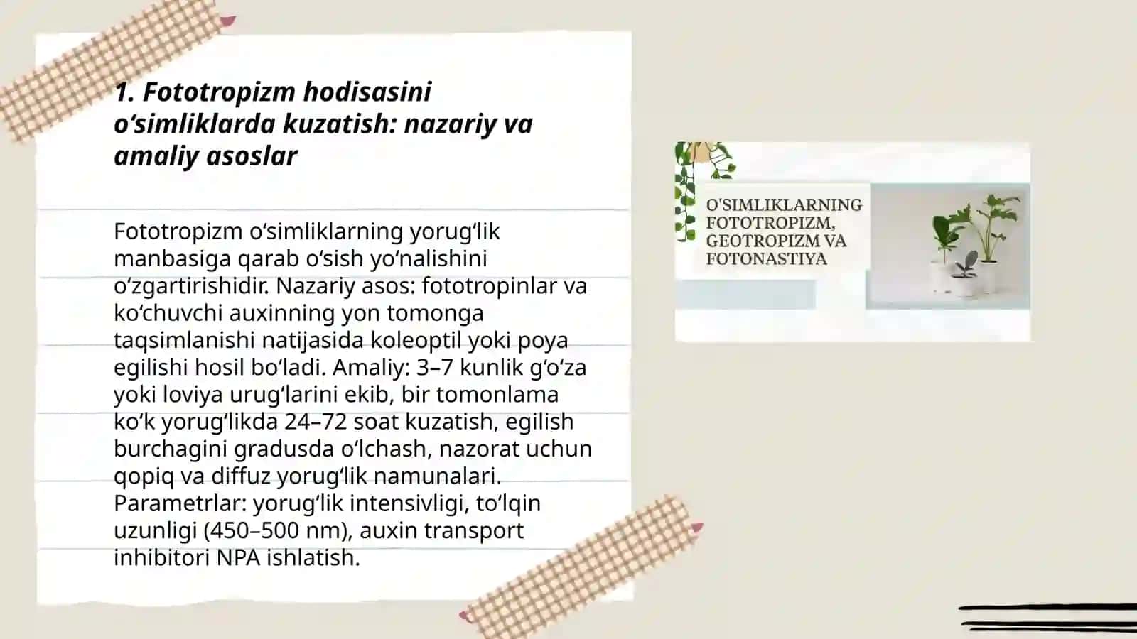 Fototropizm va fotonastiya hodisalarini kuzatish 3
