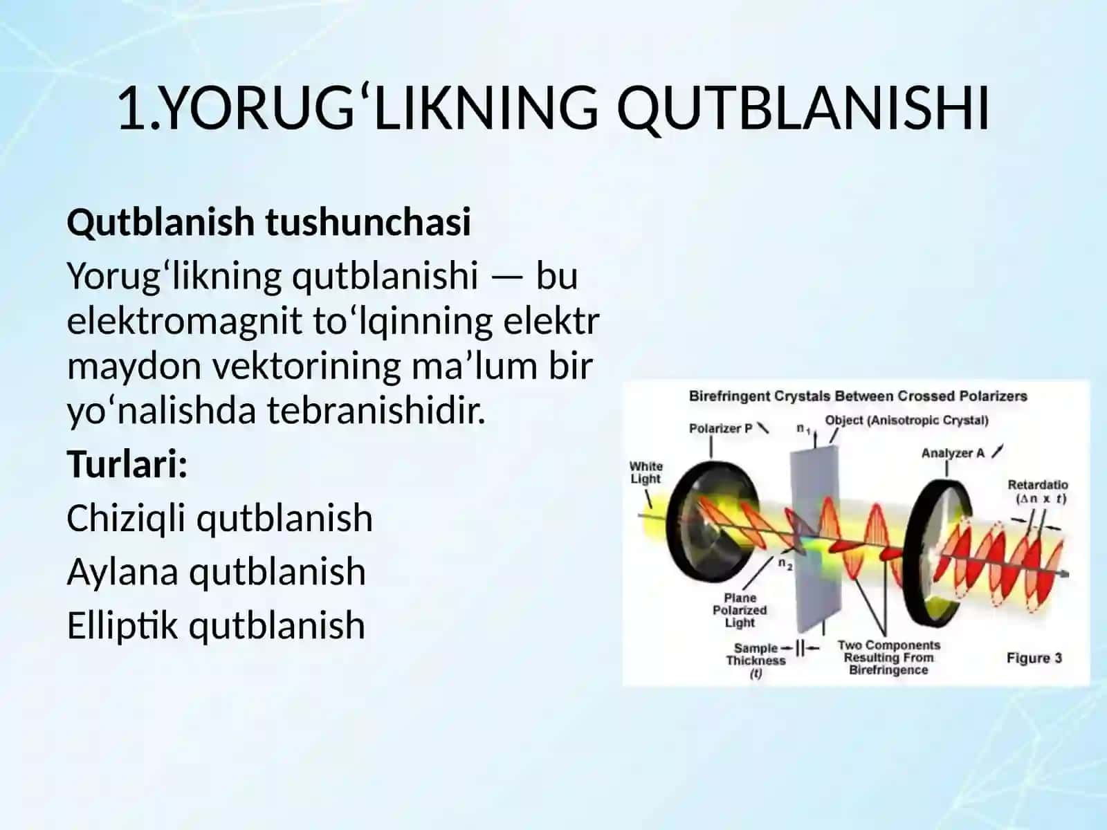 YORUG‘LIKNING QUTBLANISHI VA KRISTALLAR OPTIKASINI O‘RGANISH 3