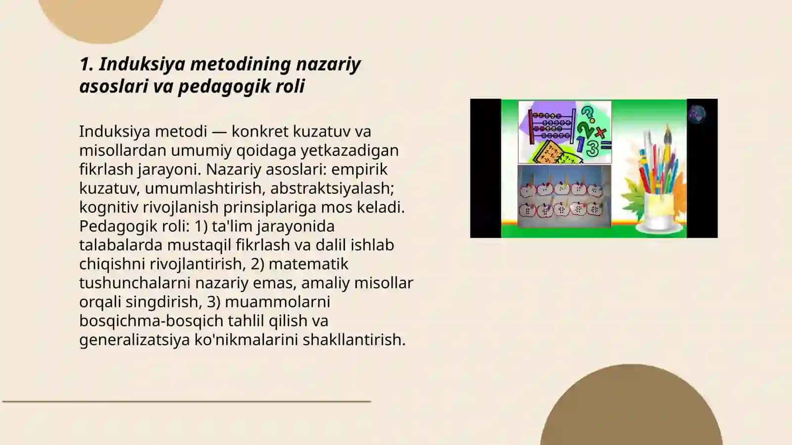Boshlang'ich sinflarda matematika o'qitish metodlari. Induksiya, deduksiya, anologiya metodlari 3