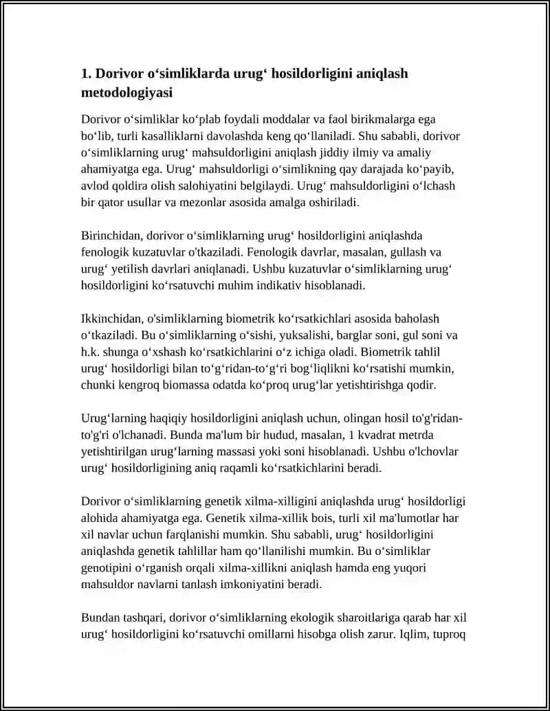 Dorivor Oʻsimliklarning Urugʻ Mahsuldorligini Aniqlash 3
