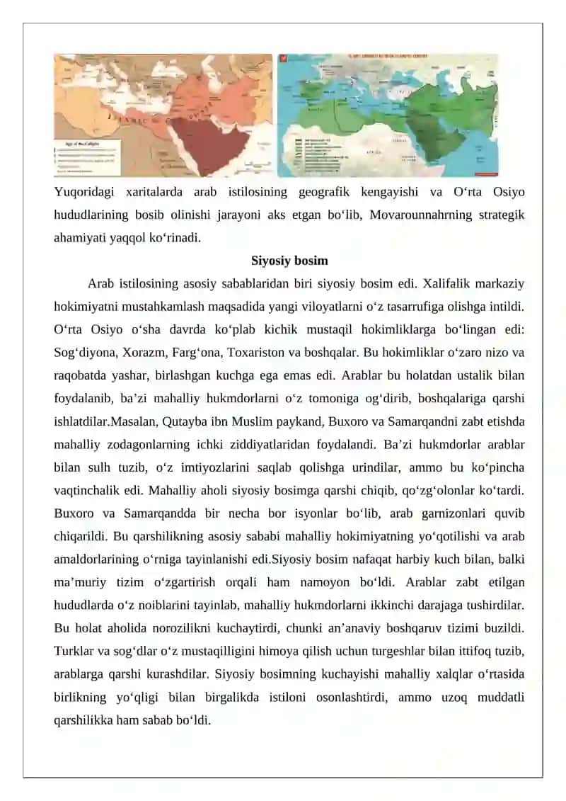 Arab istilosi va mahalliy aholi qarshiligining sabablari 3