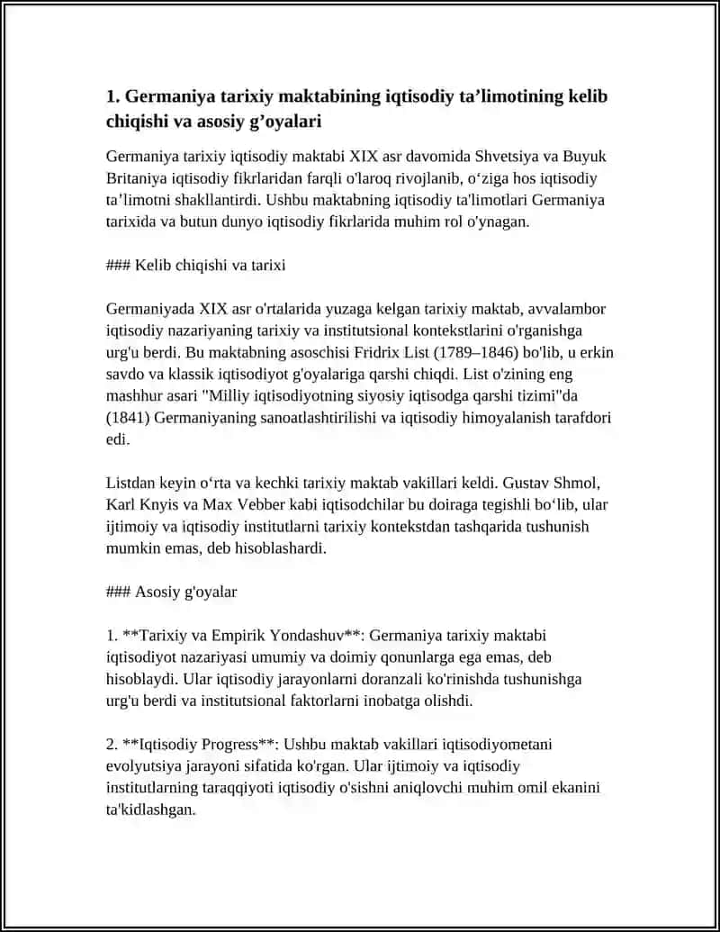 GERMANIYA TARIXIY MAKTAB IQTISODIY TAʼLIMOTING BUGUNGI KUNDAGI AHAMIYATI 3