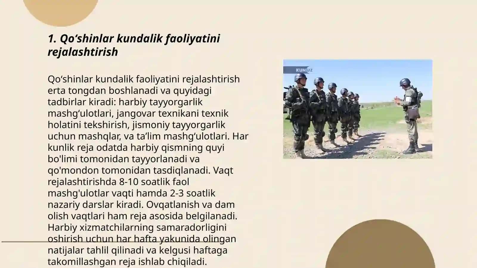 Qoʻshinlar kundalik faoliyatini boshqarish asoslari. Harbiy xizmat tushunchalari 3