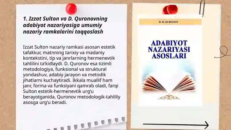 Izzat Sultoning"Adabiyot nazariyasi" va D. Quronovning "Adabiyot nazariyasi asoslari" 3