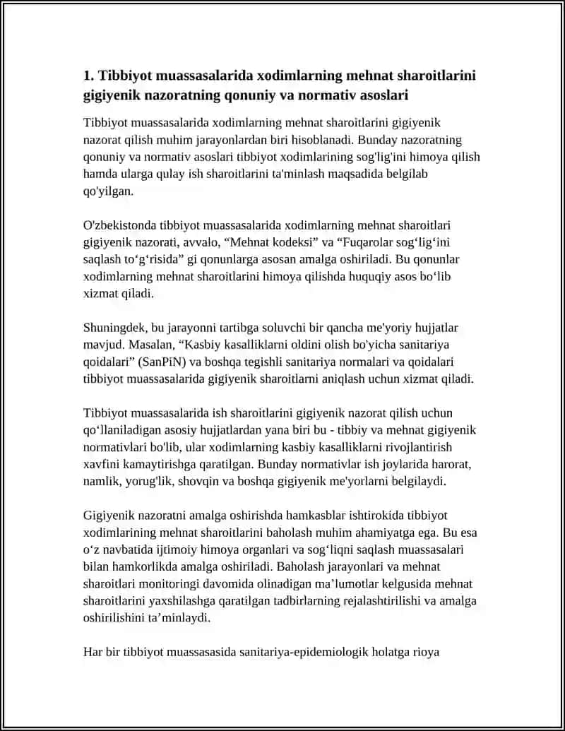 Tibbiyot muassasalardagi xodimlarning mehnat sharoitlarining gigiyenik nazorati 3