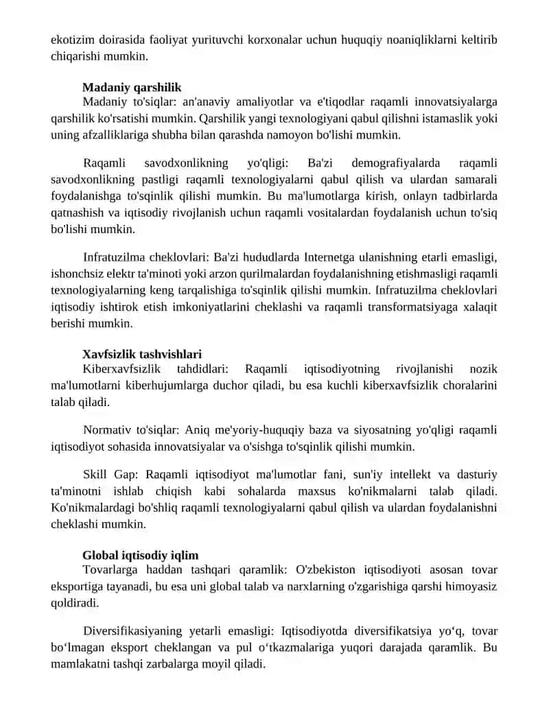 Raqamli Iqtisodiyotni OʻZbekistonda Rivojlanishdagi ToʻSiqlar 3