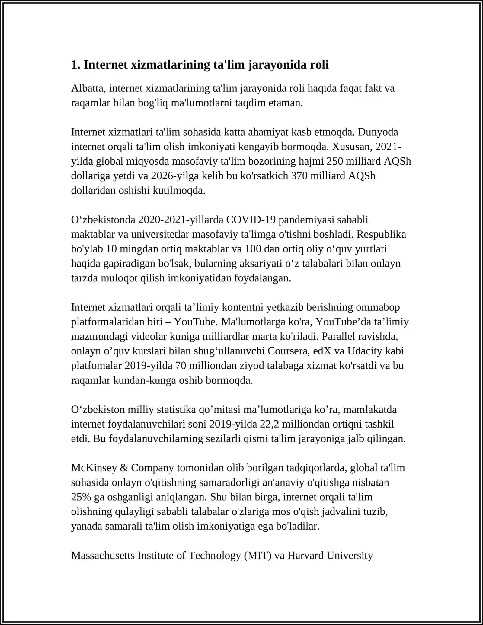 TA'LIM JARAYONINI TASHKIL ETISHDA INTERNET XIZMATLARIDAN FOYDALANISH 3